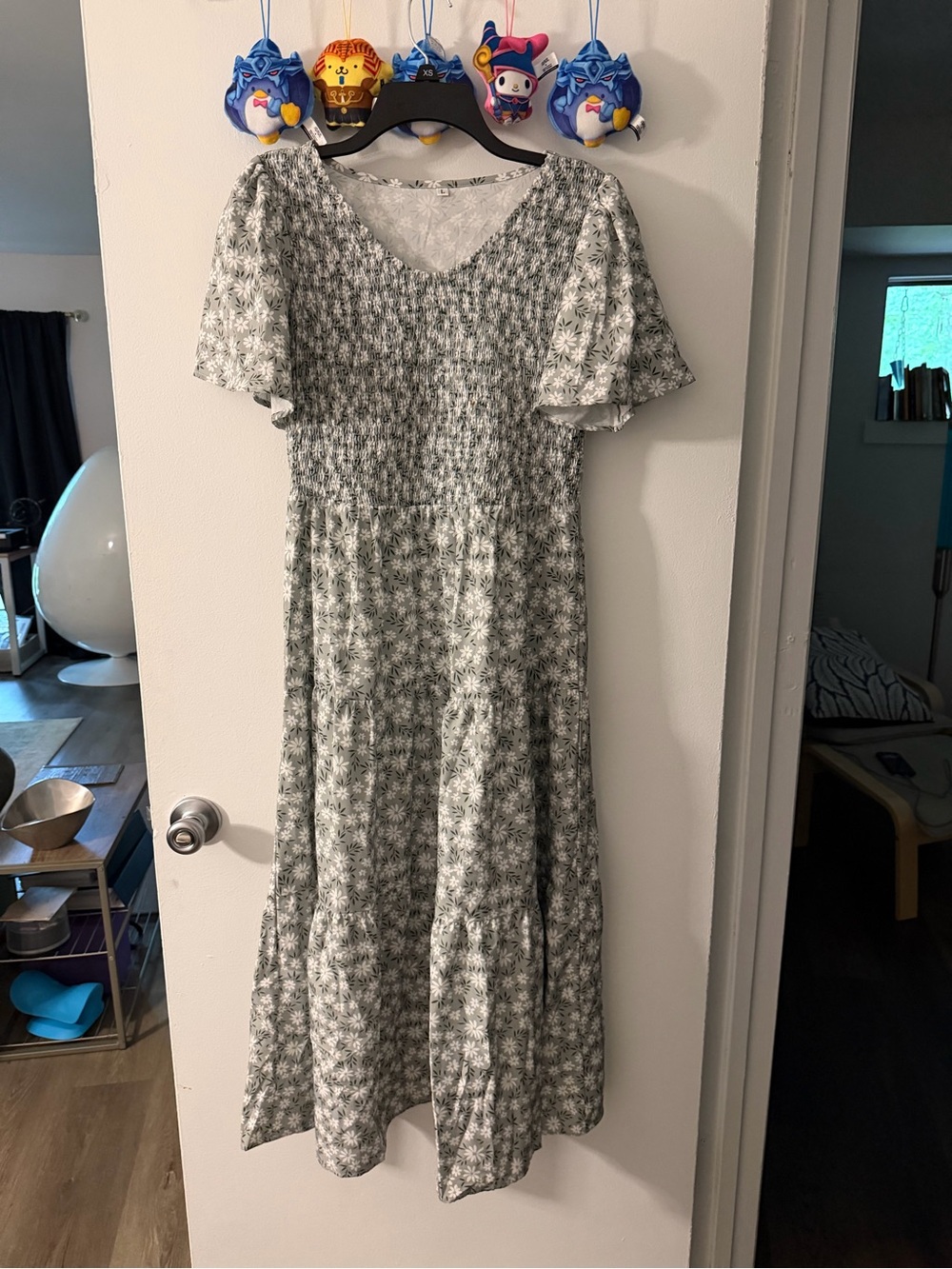 Smocked Maxi Dress in White and Green Floral